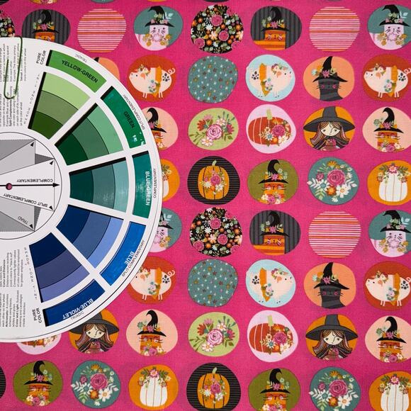 Kitty Loves Candy by Poppie Cotton - Pink Halloween Cat Witch Pumpkin - 1 Yard - Picture 7 of 9